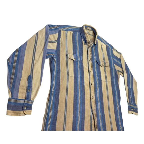 Vintage Northwest Territory Mens L Flannel Shirt Long Sleeve Blue Tan Stripe - Picture 9 of 16
